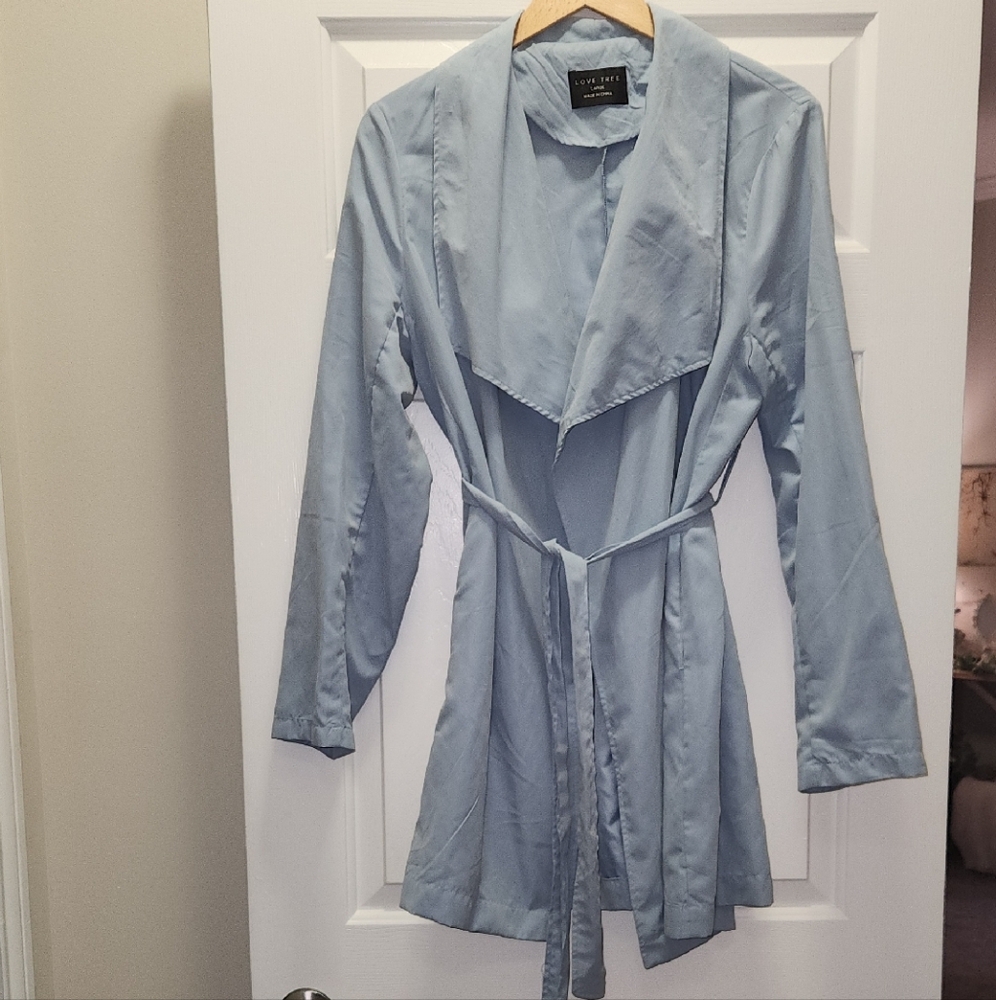 Love Tree Powdered Blue Belted Jacket